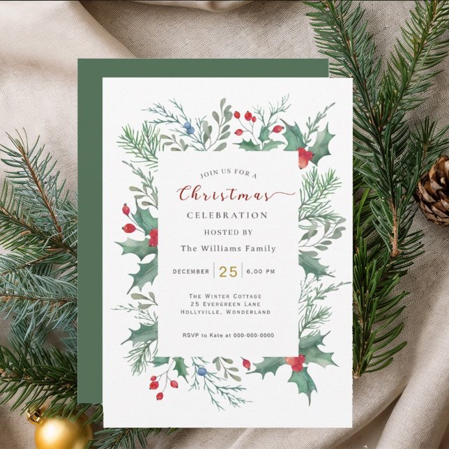 Convite Christmas Greenery Watercolor Celebration Invitati (Criador carregado)