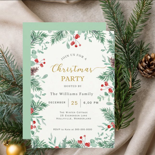 Convite Christmas Greenery Watercolor Celebration Invitati (Criador carregado)