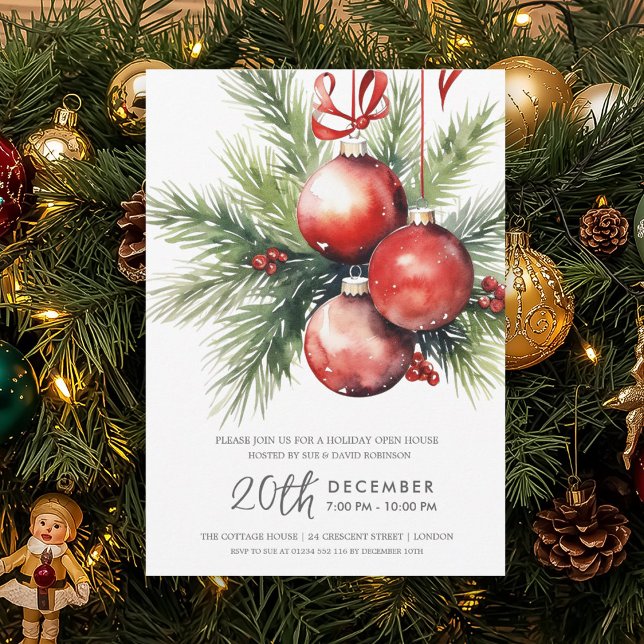 Convite Christmas Holiday Open House Hand Painted Baubles  (Christmas Holiday Open House Hand Painted Baubles Invitation)