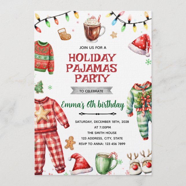 Convite Christmas Holiday Pajama Party Invitation (Frente)