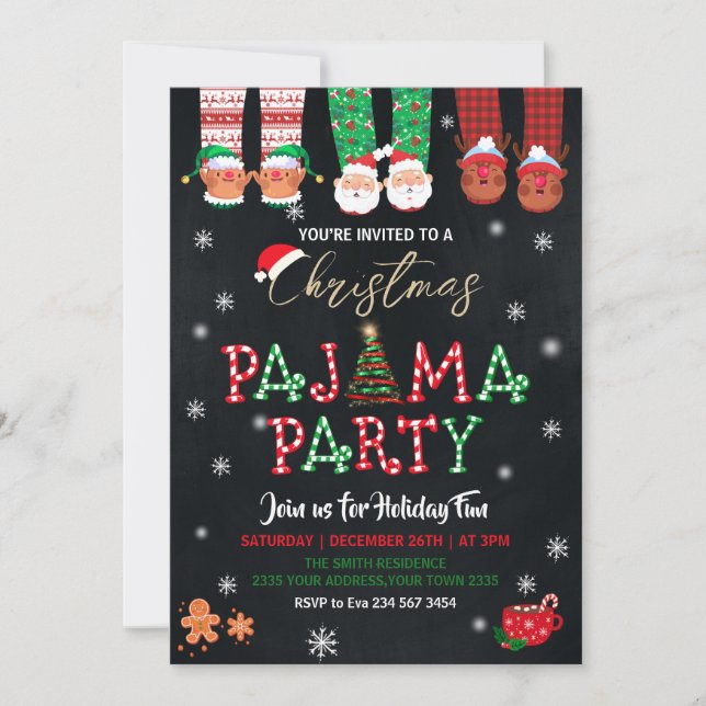 Convite Christmas Holiday Pajama Party Invitation (Frente)