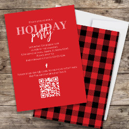 Convite Christmas Holiday Rustic Buffalo Red Plaid QR Code