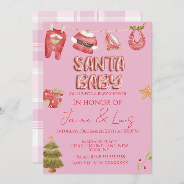 Convite Christmas Holiday Tree Santa Baby Shower   (Frente/Verso)