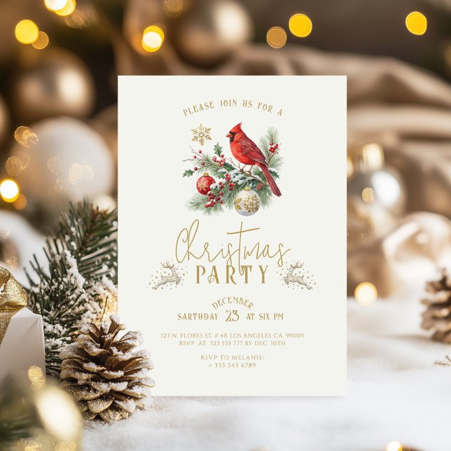 Convite Christmas Holly Bouquet Red Cardinal Party Invite (Criador carregado)