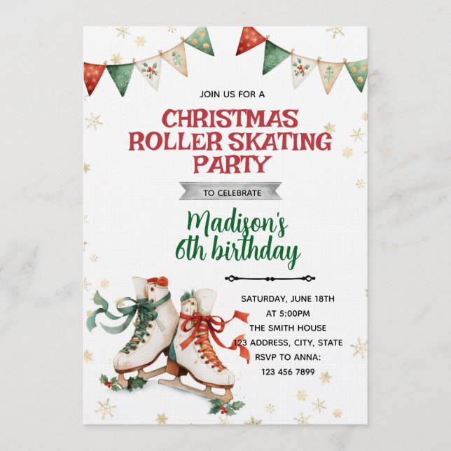Convite Christmas Ice Skating Party Invitation (Frente)