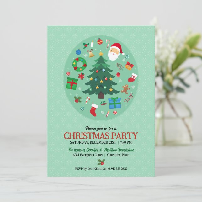 Convite Christmas Illustrations Holiday Party (Em pé/Frente)