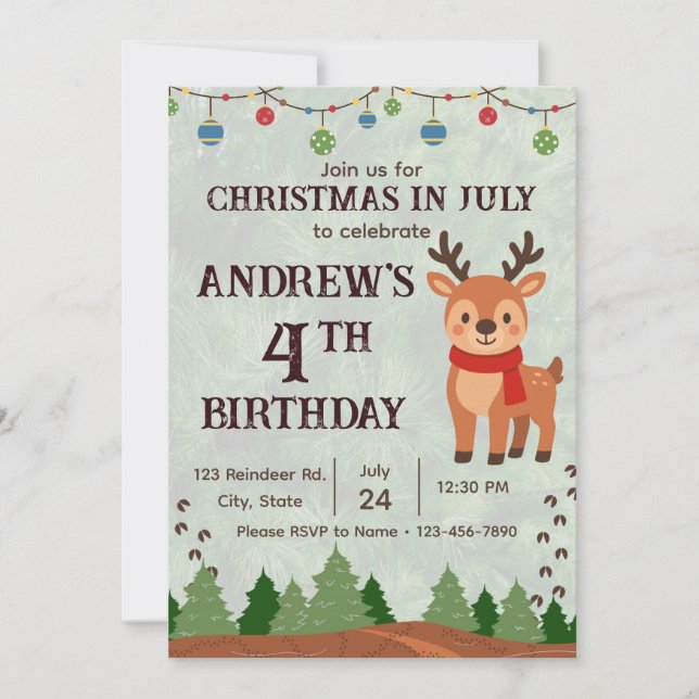 Convite Christmas in July Birthday Party Invitation (Frente)