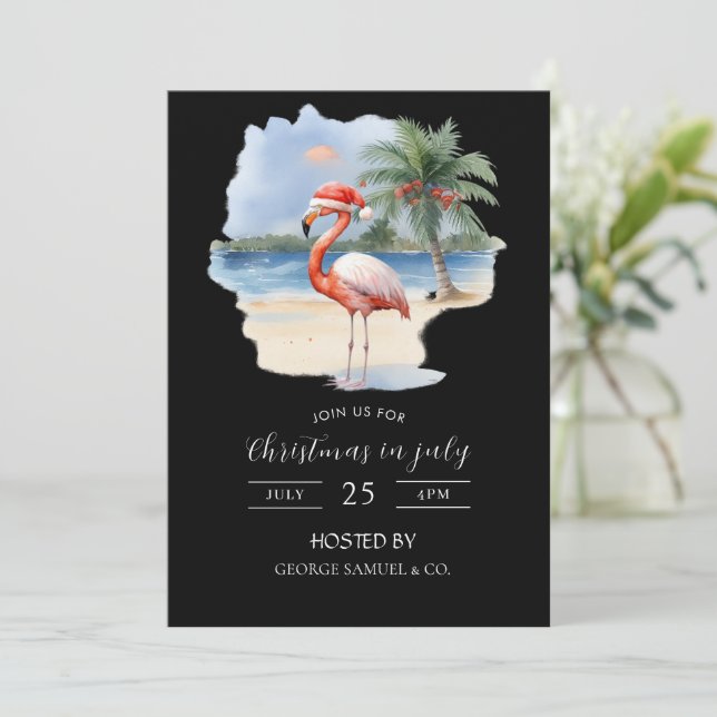 Convite Christmas in July Custom Company Name Logo & Text (Em pé/Frente)