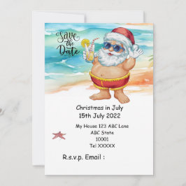 Convite Christmas in July with SANTA CLAUS Save the date