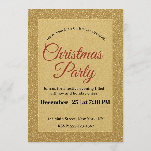 Convite Christmas Invitation glitter late – Holiday Party  (Frente)