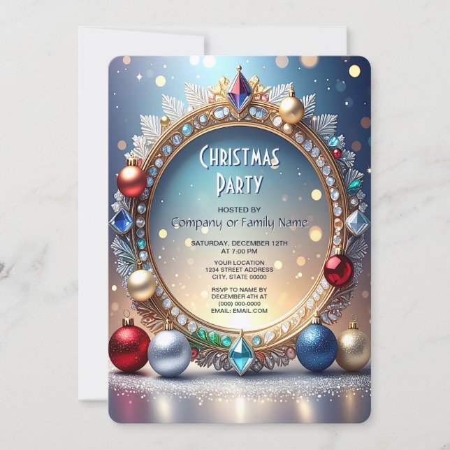Convite Christmas Jewel Frame Holiday Party Invitation (Frente)