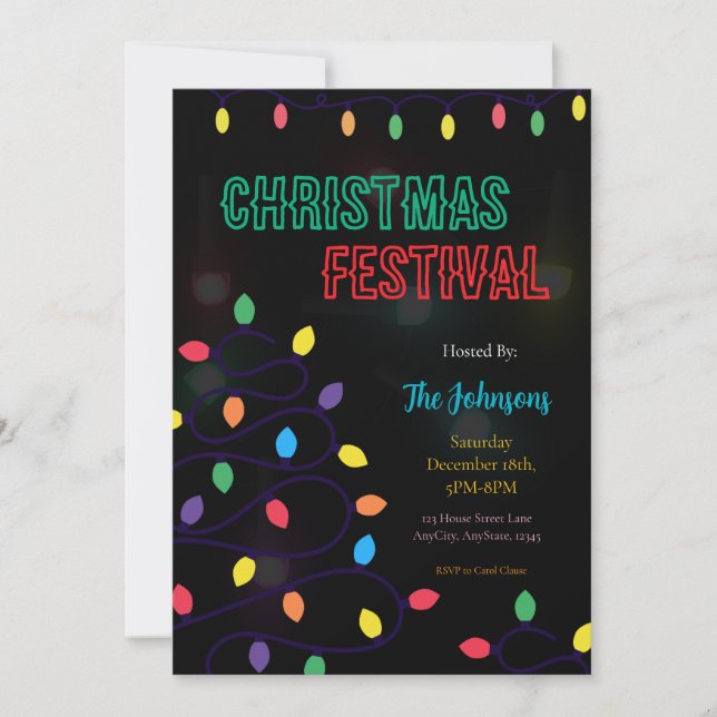 Convite Christmas Lights Festival Invitation (Frente)