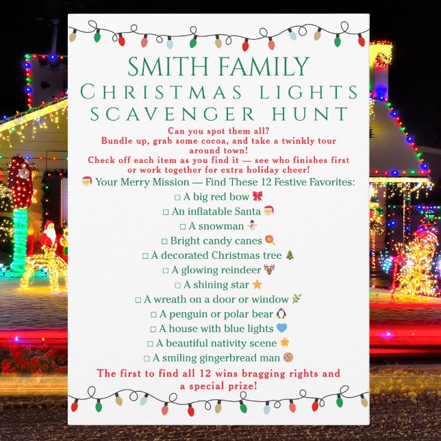 Convite Christmas Lights Scavenger Hunt Printable Game (Criador carregado)