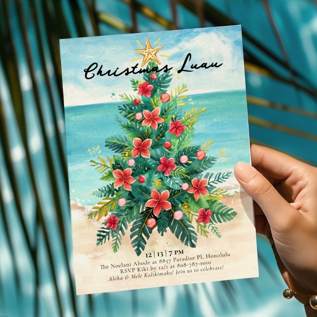 Convite Christmas Luau - Tropical Beach Palm Tree Holiday (Criador carregado)