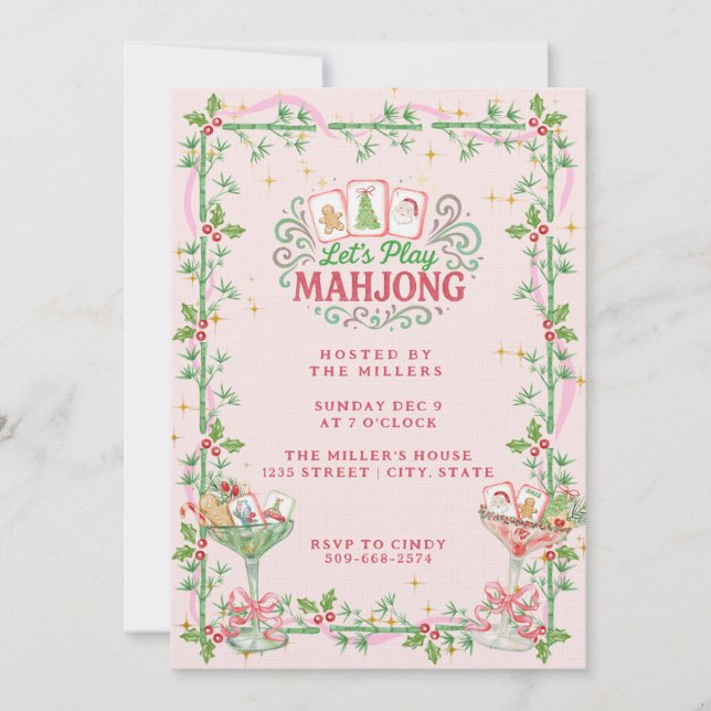 Convite Christmas Mahjong Party (Frente)