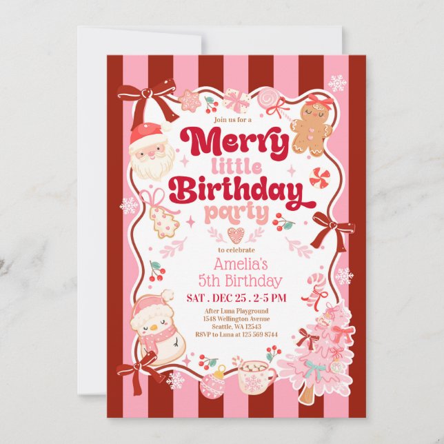 Convite Christmas Merry Little Birthday Invitation (Frente)