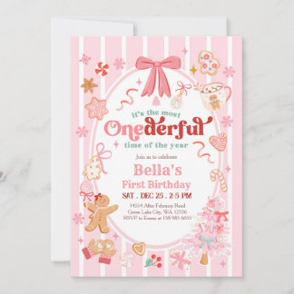 Convite Christmas Most Onederful Time 1st Birthday Invite