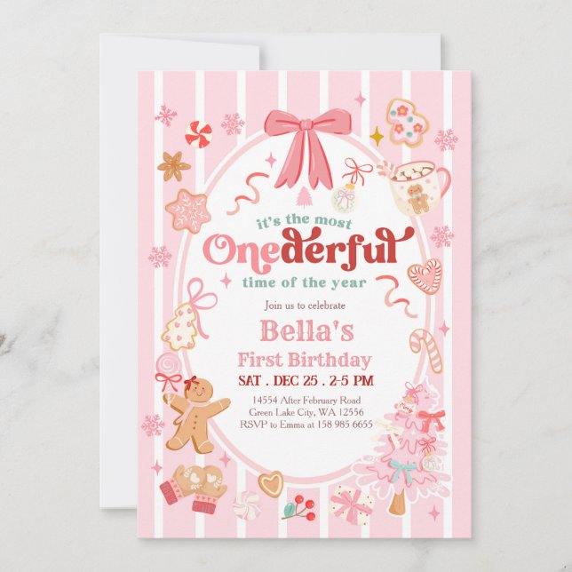 Convite Christmas Most Onederful Time 1st Birthday Invite (Frente)
