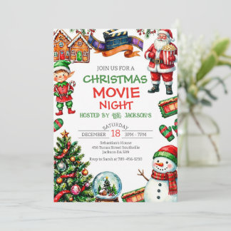 Convite Christmas Movie Night Holiday Party Invitation