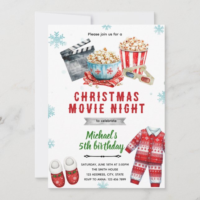 Convite Christmas movie popcorn Invitation (Frente)