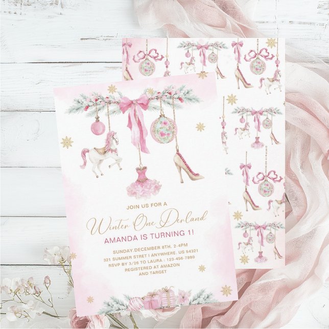 Convite Christmas Nutcracker One DerLand pink ballet baby  (Criador carregado)