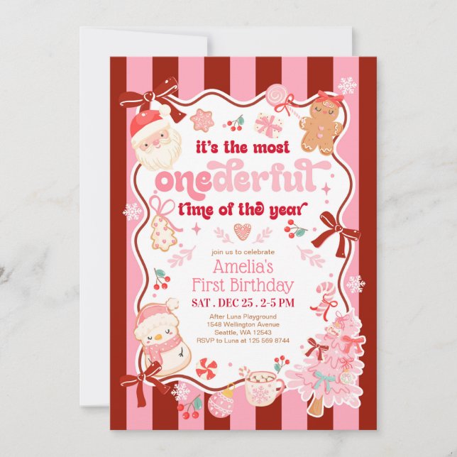 Convite Christmas ONEderful Time First Birthday Invitation (Frente)