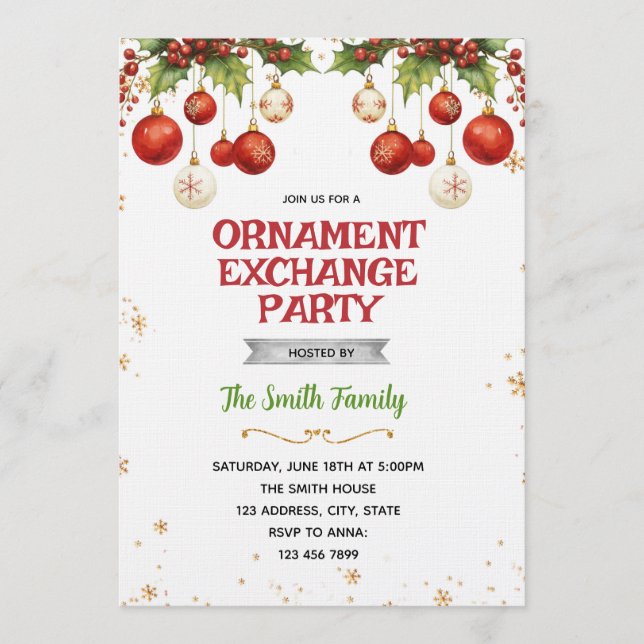 Convite Christmas ornament exchange party invitation (Frente)