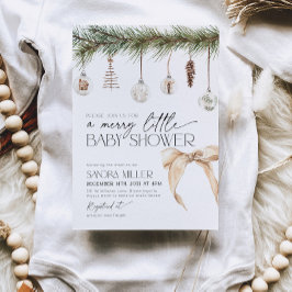 Convite Christmas Ornaments and Neutral Bow Baby Shower
