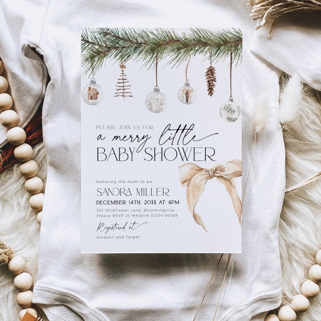 Convite Christmas Ornaments and Neutral Bow Baby Shower (Criador carregado)