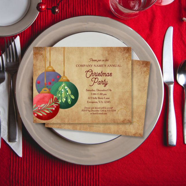 Convite Christmas Ornaments on Parchment Elegant Party (Criador carregado)