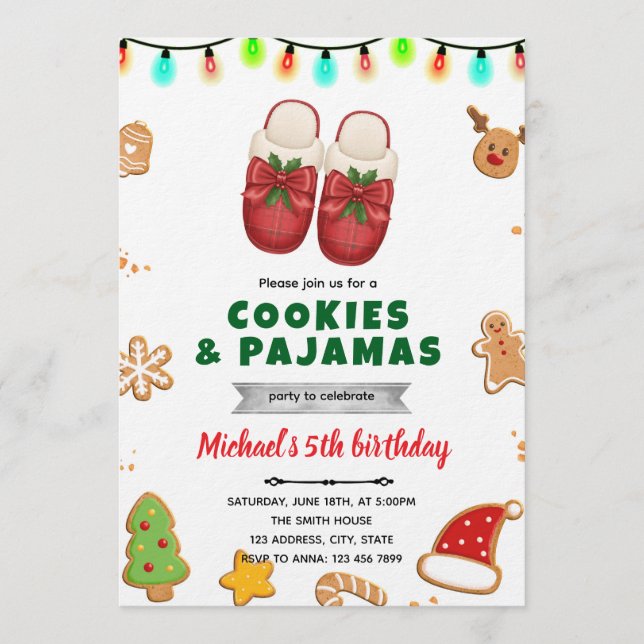 Convite Christmas pajama and cookie decorating invitation (Frente)