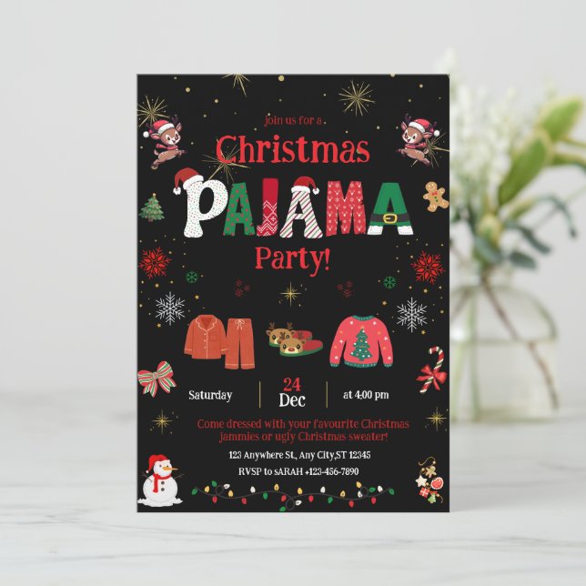 Convite christmas pajama Party Invite for kids  (Em pé/Frente)