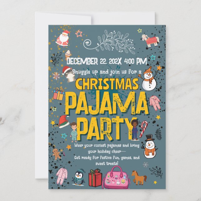 Convite Christmas Pajama Party Kids Holiday Sleepover  (Frente)