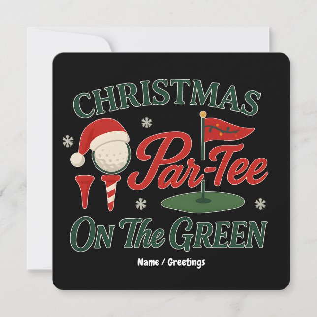 Convite Christmas Par-Tee On The Green Funny Golf Christma (Frente)