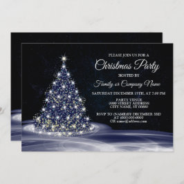 Convite Christmas Party Blue Shiny Tree Winter Navy