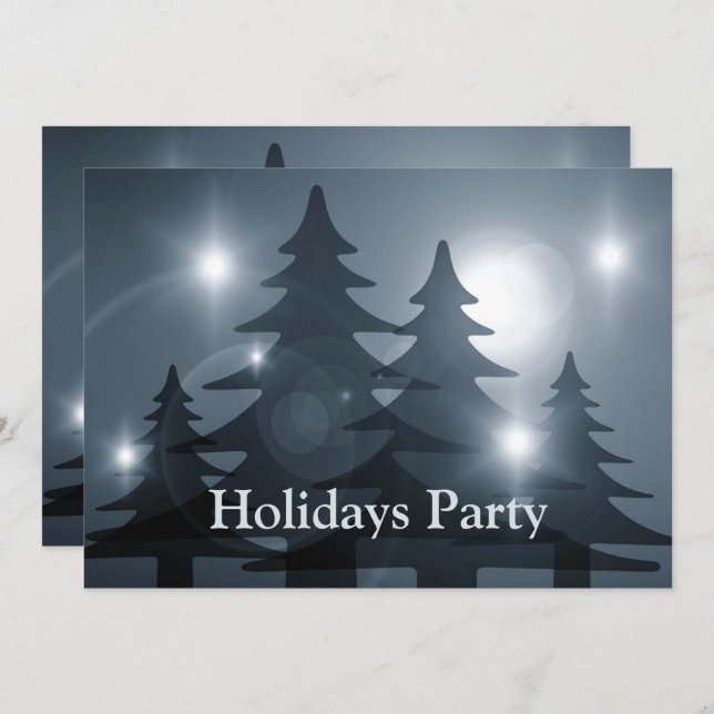 Convite Christmas Party Blue Trees Holiday Winter Elegant (Frente/Verso)