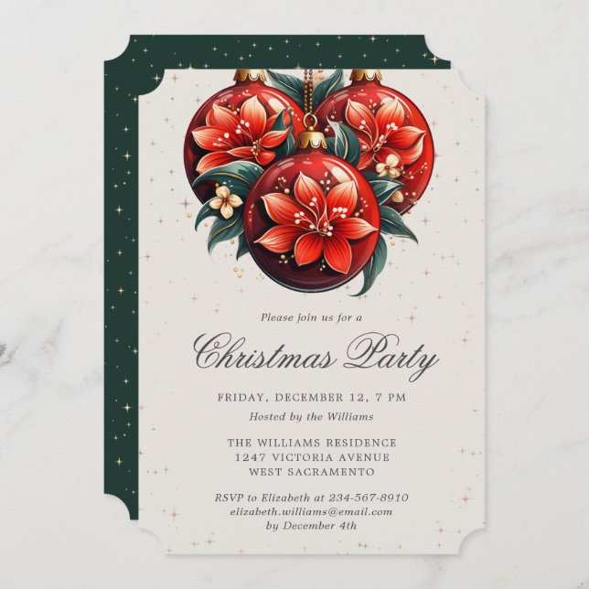 Convite Christmas Party Botanical Ornaments (Frente/Verso)