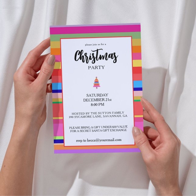 Convite Christmas Party Colorful Stripes (Criador carregado)
