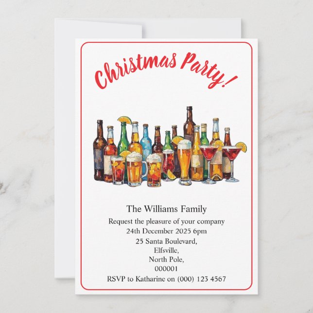 Convite Christmas Party Drinks And Cocktails Minimal Xmas (Frente)