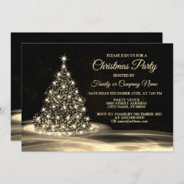 Convite Christmas Party Golden Shiny Tree Winter Black