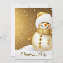 Convite Christmas Party Golden Snowman Snowflakes Holidays