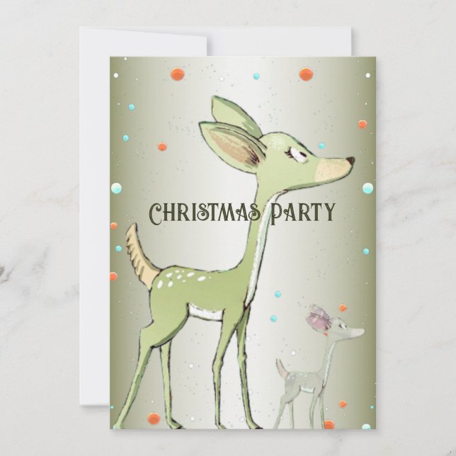Convite Christmas Party Green Deers Holidays Cute (Frente)