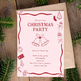 Convite Christmas Party Hand Drawn Holiday Red Coquette