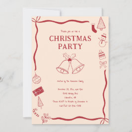 Convite Christmas Party Hand Drawn Holiday Red Coquette