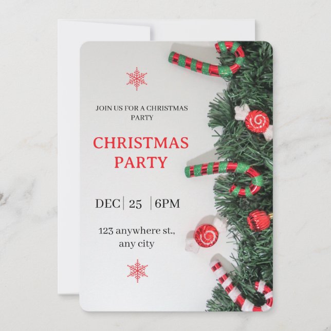 Convite Christmas Party Invitation Candy Cane Greenery  (Frente)