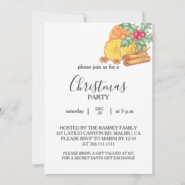 Convite Christmas Party Invitation Card (Frente)