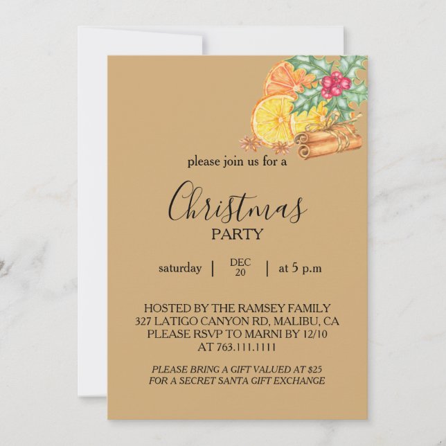 Convite Christmas Party Invitation Card (Frente)