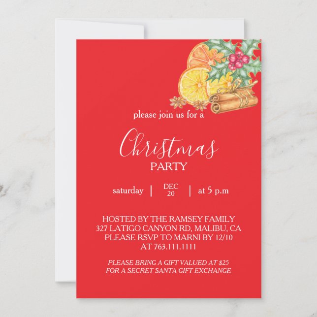 Convite Christmas Party Invitation Card (Frente)