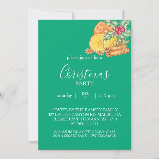 Convite Christmas Party Invitation Card (Frente)