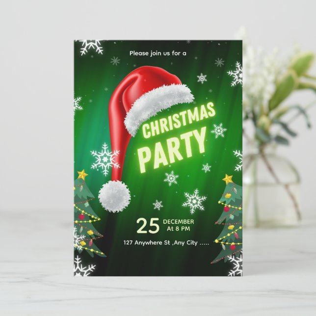 Convite Christmas Party Invitation Template (Em pé/Frente)